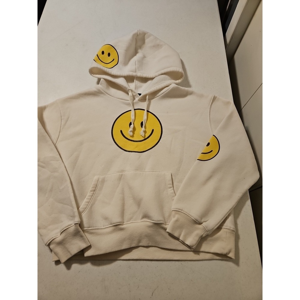 vinyl icons Hoodie Smiley Happy Emoji White Cropped‎ Sweater Size XL (A1195)